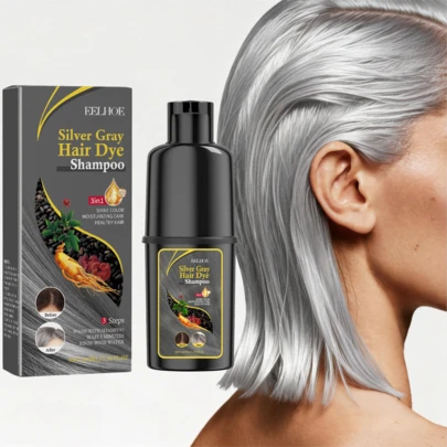 Hair Dye Shampoo (Silver gray) Hair Shampoo Series Gentle Moisturizing Scalp Easy Color Change Hair Shampoo Quick Effect Hair Dye, High Coverage Of White Hair, Three In One Hair Dye, Contains ginseng extract, ganoderma lucidum essence, and black sesame seed extract, Moisturizing Hair