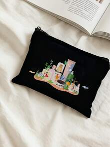 图片印花个性化帆布包，单件装，独特可定制设计，可印制照片、风景或插画，可折叠，大容量，轻便时尚，适合周年纪念、圣诞节、节日/度假、户外/郊游/旅行/徒步/体育场/运动/登山等场合，可定制洗漱包，街头休闲时尚，用途广泛，容量大，功能多样，精致浪漫，旅行礼物，送给家人的旅行礼物，旅行收纳包，节日必备 - 黑色 - 查看 6