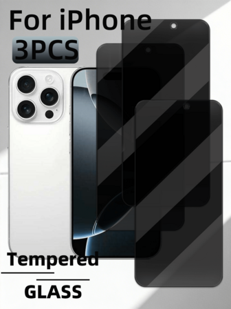 3pcs Privacy Tempered Glass Screen Protector For IPhone, High Definition High Hardness, Anti-Peeping, Anti-Fingerprint, Anti-Shatter, Anti-Oil, Anti-Scratch, Easy Installation, No White Edges, No Bubbles, Compatible With Phone Cases, Support Face Unlock