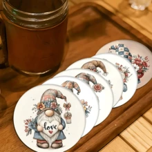 6pcs Home Decor Coaster Set, Printed With Dwarf Holding Heart Design, Absorbent Silica Gel Coasters For Tea Cup, Water Glass, Wine Glass, Coffee Cup, Placemats, Suitable For Home Decor, Party, Tableware Gifts, All Seasons - Multicolor - View 3