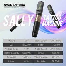Ambition 1PC Sally Wireless Permanent Makeup Machine Tattoo Pen Rotary 2.0-3.5mm Adjustable Stroke Coreless Motor Tattoo Supplies - Multicolor - View 3
