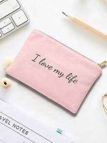 1pc Customizable Unique Fashion Simple Letter Lightweight Multi-Pocket Pouch, Can Fit Phone, Cosmetic, Coin, Clutch, Essential For Travel, Adorned With Letter, Name, Text, Logo,Portable,Versatile,Lightweight,Functional,Practical,All-Purpose,Colorful,Adorable,Funny,Kawaii,Vacay Vibes/Vacation,Minimalist,Unisex,Leisure,Commuting,Custom,Personalized,Unique,Customized,Boyfriend,Girlfriend,Family,Women, Rookies & White-Collar Workers,Friends - Baby Pink - View 7