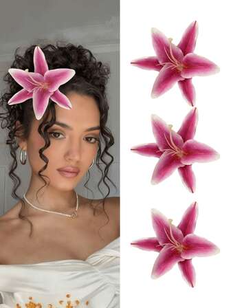 3 st liljor blomma rosett hårspännen liljehårspännen hawaiianska blomma hårspännen, tillbaka till skolan kvinnor konstgjorda blomma hårspännen, sommar plumeria hårspännen, lämplig för semester strandfest, sommar tropiska blomma håraccessoarer, bröllopsfest, semestergåvor för kvinnor