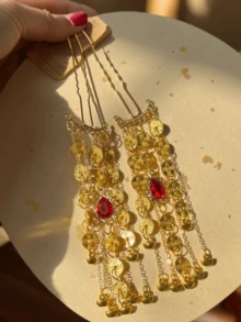 1件古风汉服套装，包含铜钱、流苏、小发簪、发饰、节日中式风格、一体式发饰、花朵发簪、金属发簪、中式旗袍汉服配饰、丝绸花朵配饰、新款中式流苏、发簪、情人节礼物、新娘婚礼发饰、女士发饰、新年礼物、发髻延长器、发型发夹 - 彩色 - 查看 8