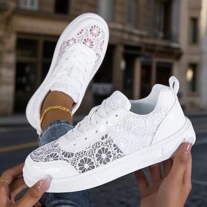 2025 Spring/Summer White Lace-Like Mesh Elegant Casual Lightweight Comfortable Sneakers, Commuting Women's Walking Shoes, Casual Sports Shoes For Women, Mother's Day Gift