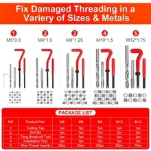 131件套钻头丝锥修复工具套装，包含M5/M6/M8/M10/M12高速钢钻头和丝锥，红色公制螺纹修复工具套装，带便携箱 - 紅色 - 查看 2
