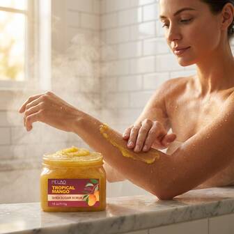  MELAO บิ๊กไซส์ สครับขัดผิวกาย มะม่วงเขตร้อน & เชียบัตเตอร์ - สครับผลัดเซลล์ผิวและให้ความชุ่มชื้นด้วยเกล็ดน้ำตาลธรรมชาติ เพื่อผิวเรียบเนียน เปล่งประกาย - กระปุก 18oz/510g