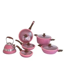 Batería de Cocina Magestic - ALFA 3 pz Batería de Cocina de Acero Inoxidable Reforzado con Cerámica Antiadherente Premium | Cocina Saludable | Incluye Tapa de Cristal Irrompible Gratis | Agarraderas de Silicona | Apta para Estufas de Gas, Eléctrica e Inducción | Alta Calidad y Durabilidad - Rosa - Ver 1