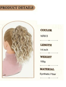 14 Inch Curly Ponytail Hair Clip, Brown Mixed Bleached Platinum Blonde High Ponytail Hair Piece, Synthetic Fiber Material, Women's Fashion Hair Clip, Elegant Hair Accessory, Casual Hair Clip, Women's Hair Claw - Multicolor - View 5