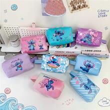 Lilo & Stitch Pochette de rangement portable mignonne - Sac cosmétique en cuir PU élégant pour femmes - Étui multifonction zippé de haute qualité - Parfait pour le maquillage de voyage, les petits articles de toilette et le rangement des accessoires. - Multicolore - Voir 1