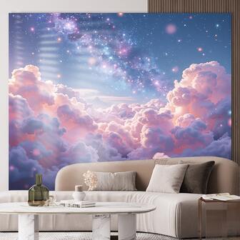 1 st färgglad vårhimmelbakgrundsgobeläng - stjärnklar nattdesign i polyester, lämplig för inomhus-/utomhusfestdekor, bröllop, födelsedag, årsdag, ingen elektricitet behövs, lätt hängande gobeläng, stjärntema, heminredning, lätt att hänga för bröllopsarrangörer, födelsedagsdekor, inomhusdekoration