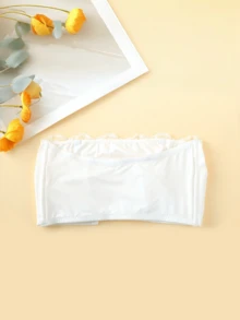 1pc Women Plus Size Floral Lace Wireless Bandeau Bra White Lace Bandeau Bra Lingerie Strapless Bra With Invisible Shoulder Strap Included - White - View 4