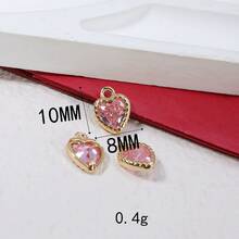 1个/9个心形吊坠，镶有水钻，可用于DIY手链、耳环、珠宝配饰