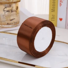 1卷棕色涤纶丝带，适用于DIY手工、礼品包装、婚礼装饰、蝴蝶结制作、婚礼回礼盒、圣诞节和派对装饰、婚礼请柬、节日装饰 - 咖啡棕 - 查看 5
