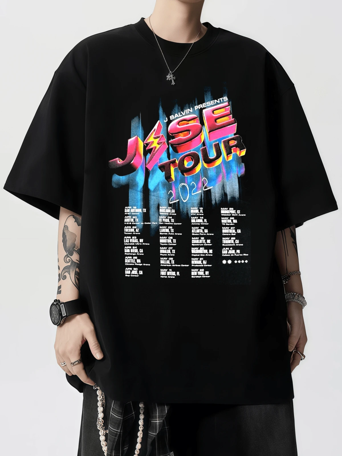 Camiseta de la Gira de Conciertos de J Balvin Talla M, L y XL para Hombres Camiseta Negra Jose Lightning Nueva 2022 - Negro - Ver 1