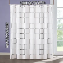 Bathroom Shower Curtain Partition, No Drilling Required, Comes With 12 Shower Curtain Hooks - Black and White - View 3
