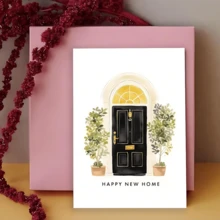 1pc Elegant New Home Card - Black Front Door Olive Tree Couple Housewarming Card - Gender-Neutral New Home Congratulations Card | Blank Inside Old English Co. Stylish - Multicolor - View 8