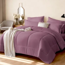 5/7pcs Luxurious Checked Pattern Comforter Set-Breathable Comforter-Ultra Soft Fluffy Fiber Filling, Warmth For All Seasons-Bed In A Bag With Comforter, Flat Sheet, Fitted Sheet, Pillowcases, And Pillowshams, Thick Comforter Set, Family Gift Set - 淺紫色P08 - 查看 1