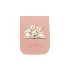 1pc Personalized Custom Magnetic Leather Bookmark, Custom Children's Bookmark, Book And Flower Patterns, Library Bookmark, Personalized Gift, Ladies Bookmark, Custom Bookmark, Teacher Gift Magnetic Name Bookmark, Birthday Flower Bookmark (Can Engrave Name), Gift For Her, Gift For Book Lovers, Bridal Gift, Valentine's Day Gift, Back-To-School Season Gift