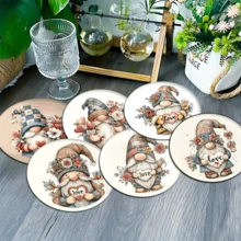 6pcs Home Decor Coaster Set, Printed With Dwarf Holding Heart Design, Absorbent Silica Gel Coasters For Tea Cup, Water Glass, Wine Glass, Coffee Cup, Placemats, Suitable For Home Decor, Party, Tableware Gifts, All Seasons - Multicolor - View 4