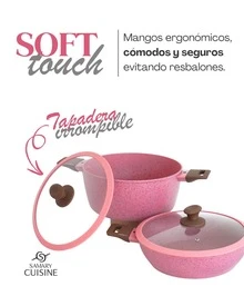 Batería de Cocina Magestic - ALFA 3 pz Batería de Cocina de Acero Inoxidable Reforzado con Cerámica Antiadherente Premium | Cocina Saludable | Incluye Tapa de Cristal Irrompible Gratis | Agarraderas de Silicona | Apta para Estufas de Gas, Eléctrica e Inducción | Alta Calidad y Durabilidad - Rosa - Ver 5