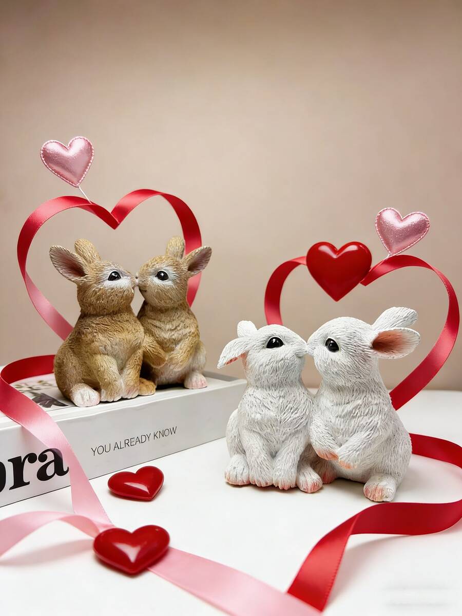 1 Stück Osterhase / Valentinstag Kaninchen Paar Dekoration, geeignet für Schlafzimmer, Wohnzimmer, Esszimmer, Bürotisch, Garten - Verschiedenfarbig - Übersicht 1