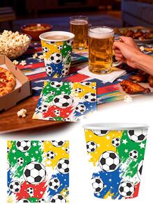 足球主题派对用品，包括足球餐盘和餐巾纸、排队氛围装饰、世界杯观赛装饰、家居装饰、足球主题派对装饰、派对用品（杯子、餐巾纸、桌布），适合男孩运动主题生日派对装饰。 - 彩色 - 查看 2