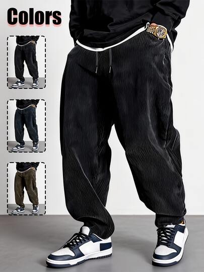1pc Men's Casual Sports Outdoor Street Style Lightweight Solid Color Corduroy Pants, 100% Polyester Material, Comfortable Wear, Fashionable And Handsome, Ideal Gift For Your Loved One, Available In Multiple Colors