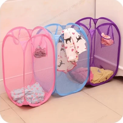 1pc Pop-Up Mesh Laundry Basket - Foldable Portable Clothes Storage Basket, Can Store Dirty Clothes, Socks, Underwear, Toys, Etc. - Classic Fabric Home Storage Basket