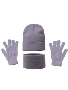 3 Peças Conjunto: Gorro de Malha, Touca de Malha Sólida e Quente, Luvas Combinando para Homens, Acessórios Versáteis de Inverno
