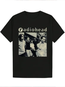 Radioheads Rock Band Digital Print American Street Hip Hop Retro Black Short Sleeved T-Shirtstyle Tee T-Shirt Trendssy For Men Tops-Versatile Basic T-Shirts,Fashionable And Personalized T-Shirts,Refined Casual Tee,Winter Clothes For Women,Christmas Outfit Women. - 黑色 - 查看 8