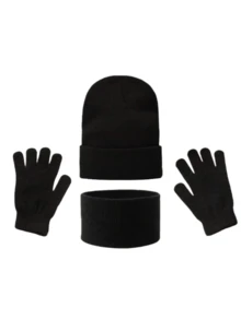 3 Peças Conjunto: Gorro de Malha, Touca de Malha Sólida e Quente, Luvas Combinando para Homens, Acessórios Versáteis de Inverno