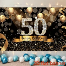 2D Flat Banner 50th Birthday Party Backdrop Banner - Polyester Black & Golden Glitter Balloon Design For 50 Years Old Celebration - Multipurpose Photography Background For Indoor & Outdoor Decor