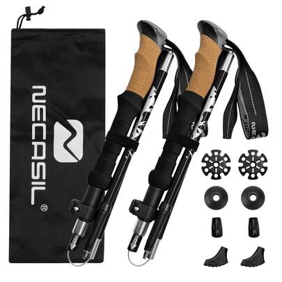 1对登山杖 - 可折叠登山杖，带防震杖尖，轻便可折叠，适用于雪地徒步、登山，男女通用，露营装备，露营必备品