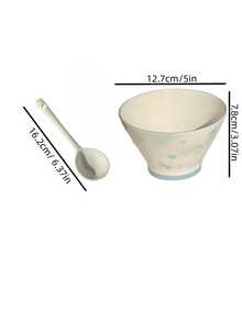 1 Set Blue Bow Decor Bowl + Spoon Tableware, High-Quality Fresh Yogurt Breakfast Bowl, Ceramic Dinnerware Gift For Friends, Stylish Ceramic Dining Set, Vegetable Salad & Rice Bowl, Suitable For Home, Restaurant, Dessert Shop, Gift, Party - Multicolor - View 10