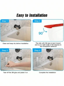 2pcs Clear Acrylic Water Guard] 2pcs Clear Acrylic Shower Water Guard, Easy Installation, Splashed Water Guard For Bathroom Toilet Bathtub - Transparent - View 5