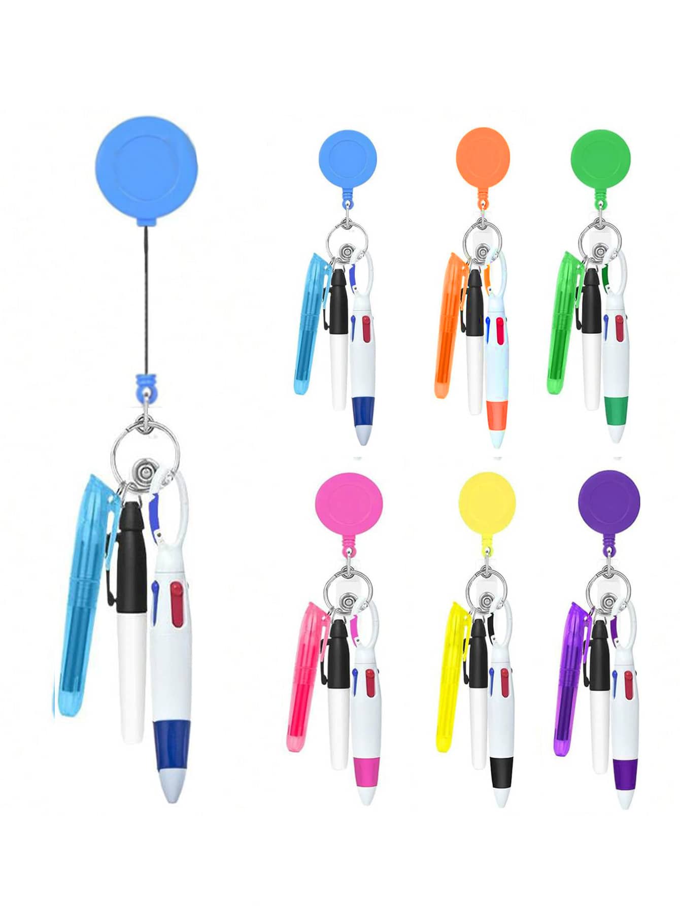 4 piezas Juego de bolígrafos de enfermera, incluye: 1 bolígrafo resaltador, 1 bolígrafo marcador, 1 bolígrafo retráctil, 1 portanombres con clip retráctil, adecuado para la temporada de regreso a clases - Multicolor - Ver 1