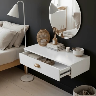 Penteadeira Salão De Cabelereiro Aéreo Com Gaveta Multiuso Organizadora Preta Penteadeira Escrivaninha Pequena Porta Maquiagem Objetos Moderna Camarim Suspenso Multifuncional Corrediça Organizador