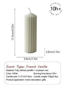 1支北欧风尖头圆柱形香氛蜡烛，109克，采用天然大豆蜡和植物蜡手工制作，烛芯设计确保燃烧稳定无烟，这款充满氛围感的艺术蜡烛可持续燃烧10-12小时，适合客厅香氛、家居装饰和节日派对。 - 白色 - 查看 12