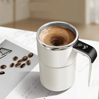 Portable Automatic Mixing Cup, Smart Lidded Coffee Cup, Beverage Mixer, Travel Mug With Temperature Display, Car Cup, USB-Rechargeable 150mAh Battery, Suitable For Milk, Chocolate, Mocha, Coffee, Coffee Mixing Cup, Magnetic Mixing Cup, Milkshake Cup