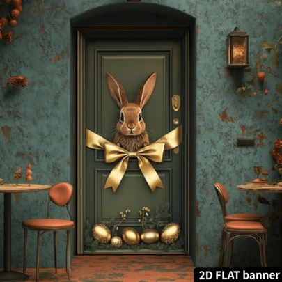 2D Flat 1pc Easter Vintage Porch Banner With Rabbit And Bow - Durable Polyester, Suitable For Spring Outdoor And Indoor Decor, Party, No Power Needed, Multipurpose Photography Backdrop, Door Decor