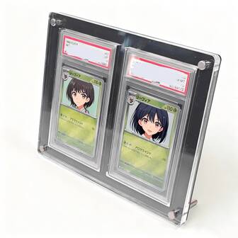 Black Anime Character Graded Card Storage Box, Suitable For PTCG Anime Character Graded Cards And Sports Cards Collection And Display, Transparent Acrylic Display Box With Black Frame, Can Hold 2 Graded Cards, Card Area Size 83mm*137mm
