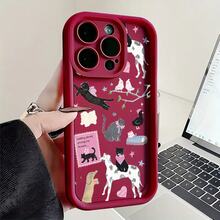 Cats And Dogs Patterned Soft Silicone Phone Case For IPhone 17 16 15 14 13 12 11 Pro Max Plus Air X XS, For Samsung S21S22/23/24/25/A13/14/15/17/33/35/54/NOTE20 Christmas And Valentine's Day Gifts, Gifts For Boyfriends And Girlfriends, Family Members - 酒紅色 - 查看 11