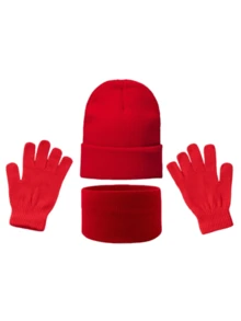 3 Peças Conjunto: Gorro de Malha, Touca de Malha Sólida e Quente, Luvas Combinando para Homens, Acessórios Versáteis de Inverno