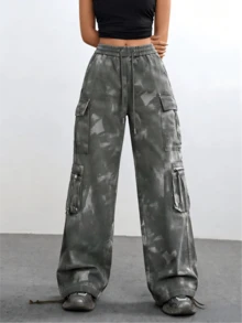 Christmas Gift Cargo Pants Women Baggy Streetwear Y2K Drawstring Trousers Wide Leg Pants Party New Year Warm Thermal - 黑與白 - 查看 2