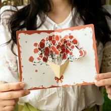 6件組 3D立體花卉賀卡與信封套裝，花卉圖案，適合返校季、教師節、生日、感謝卡及各種場合，尺寸 4 X 6 英吋 - 單件 - 查看 8