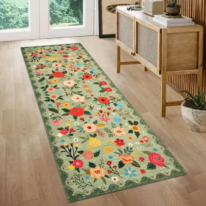 1 pieza Elegante alfombra/tapete/felpudo/pasillo con diseño floral, apto para pasillo, baño, cocina, entrada, dormitorio, sala de estar, lavable a máquina, decoración del hogar