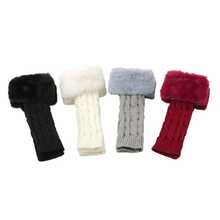 女士针织露指手套，毛茸茸袖口，保暖触屏手套，适合户外活动，多功能办公手套，可爱设计，冬季款