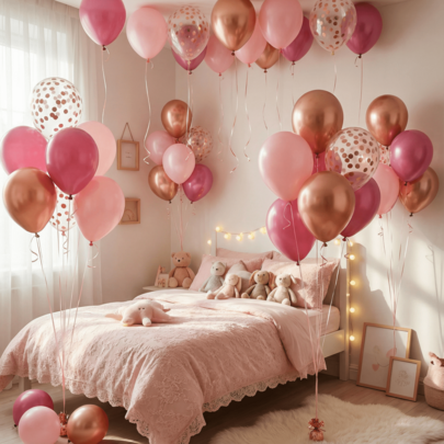 38pcs - 12inch Rose Gold & Pink Latex Balloon Decoration Set (10 Metallic Rose Gold + 10 Rose Pink + 10 Macaron Pink + 6 Glitter Balloons) With 2 Ribbons - Suitable For Birthday, Anniversary, Graduation Party