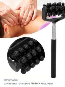 伸缩式背部按摩器，四节滚轮，背部推压按摩，全身不锈钢伸缩滚轮，男女通用，家用，缓解肌肉酸痛，便携式可伸缩滚轮，适用于背部、头部、手臂和全身肌肉，家庭和办公室使用，按摩棒，背部按摩健身配件 - 彩色 - 查看 4